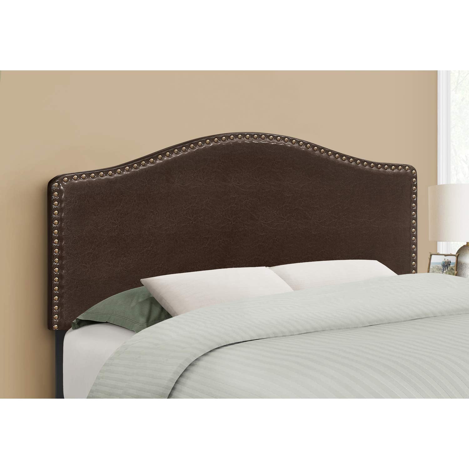 Monarch Specialties 6010F, Full, Bedroom, Upholstered, Pu, Transitional Bed Size Leather-Look Headboard, Dark Brown